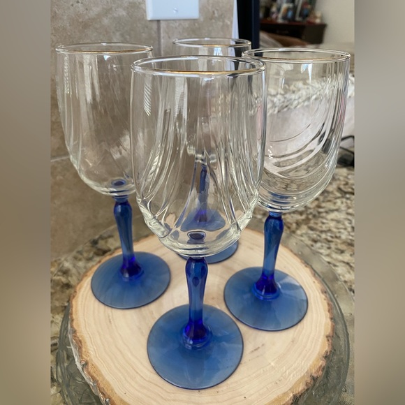 Lenox Dining Vintage Lenox Crystal Wine Glasses Cobalt Blue Stemmed